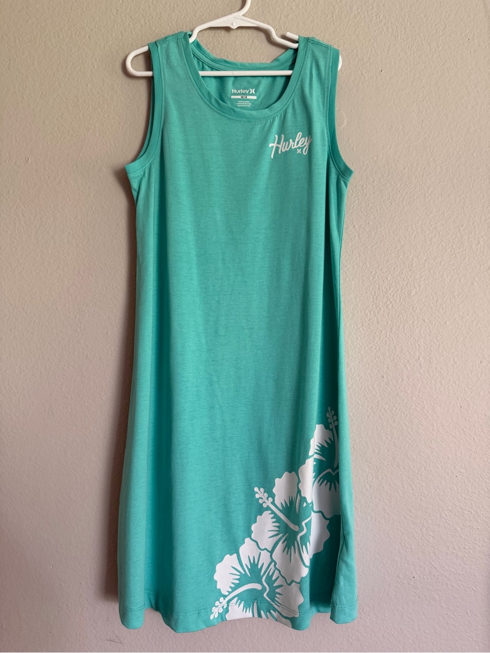 Hurley Girls Teal Tank Dress with White Hibiscus Print